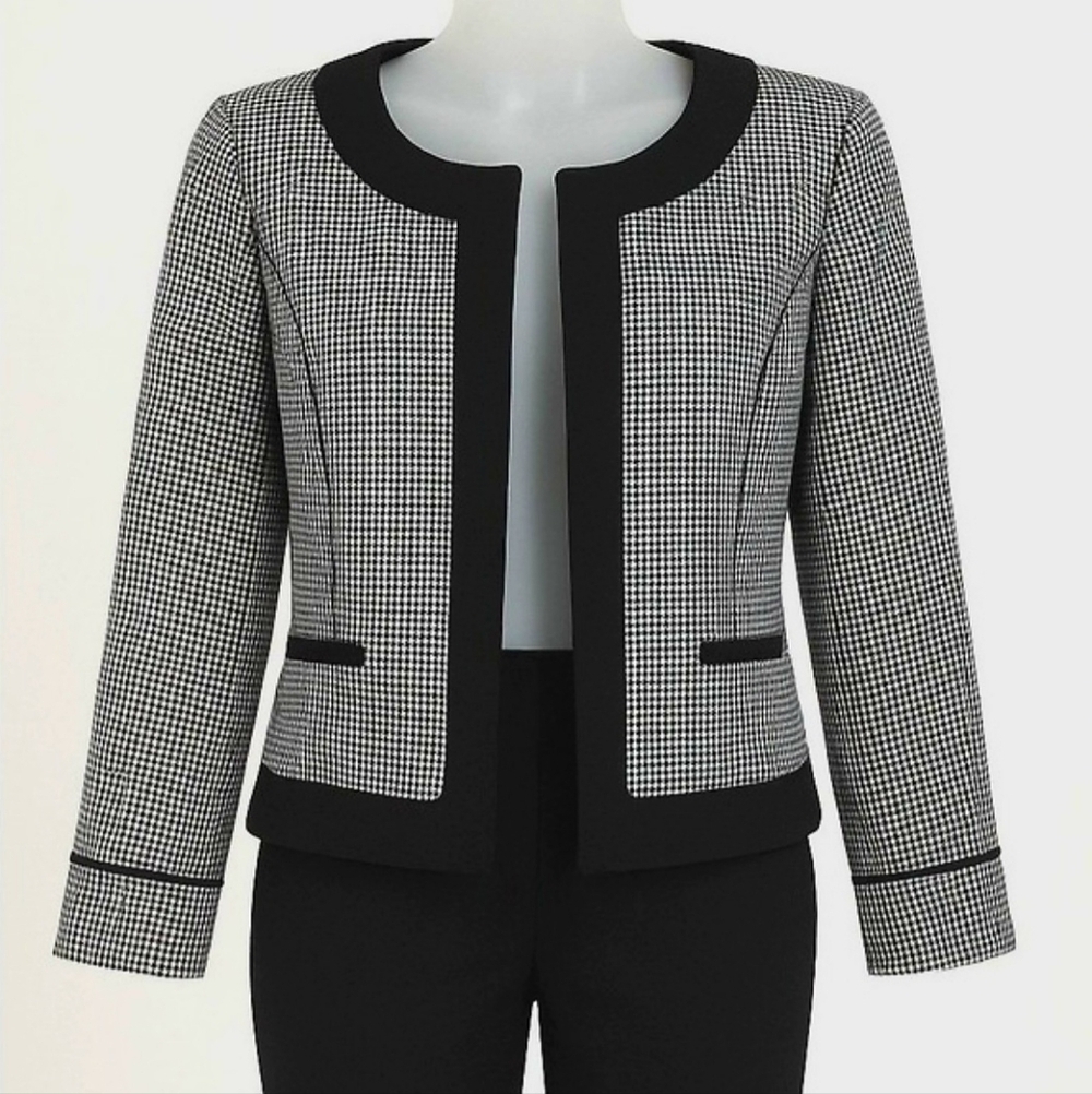 Ann Taylor Black & White Houndstooth Tweed Cropped Academia Blazer